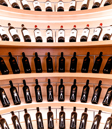 Curved wine wall at Sofia Yorkville